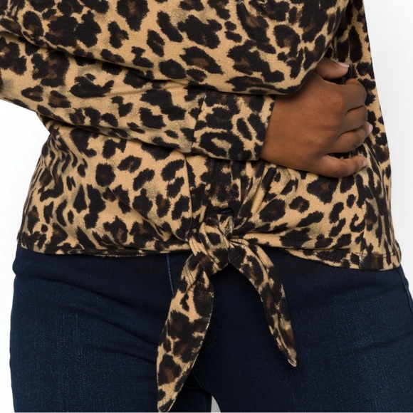 NWOT! Nine Britton Billie Tie Front Brushed Knit Top in Leopard Print - XL - Picture 5 of 8